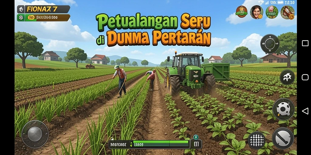 Tampilan gameplay seru dalam FIONA77 di dunia pertanian.