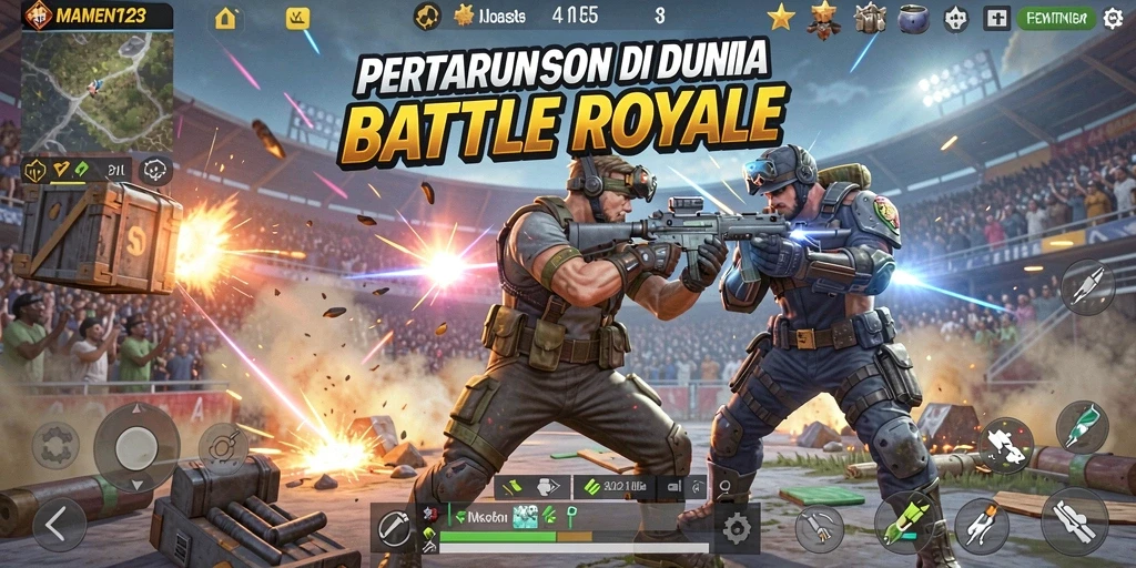 Tampilan gameplay Battle Royale yang mendebarkan dalam MAMEN123.
