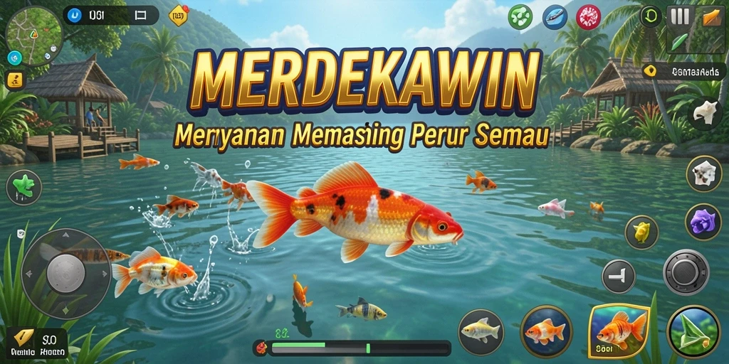 Gameplay mendebarkan dalam MERDEKAWIN saat menangkap ikan.