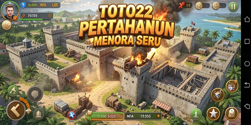 Tampilan gameplay seru TOTO22 dengan menara pertahanan yang strategis.